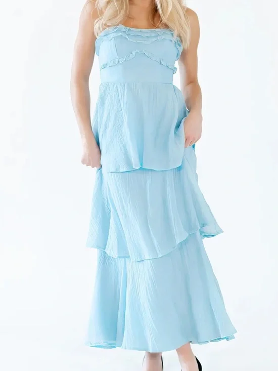 Twirl Strapless Light Blue Tiered Maxi Dress - Picture 4 of 8